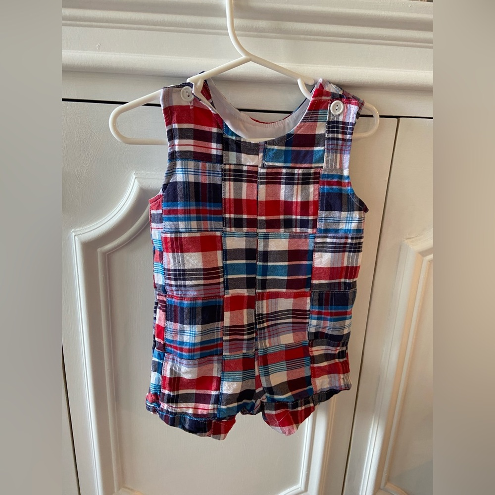 9M red white and blue baby boy shortall sleeveless